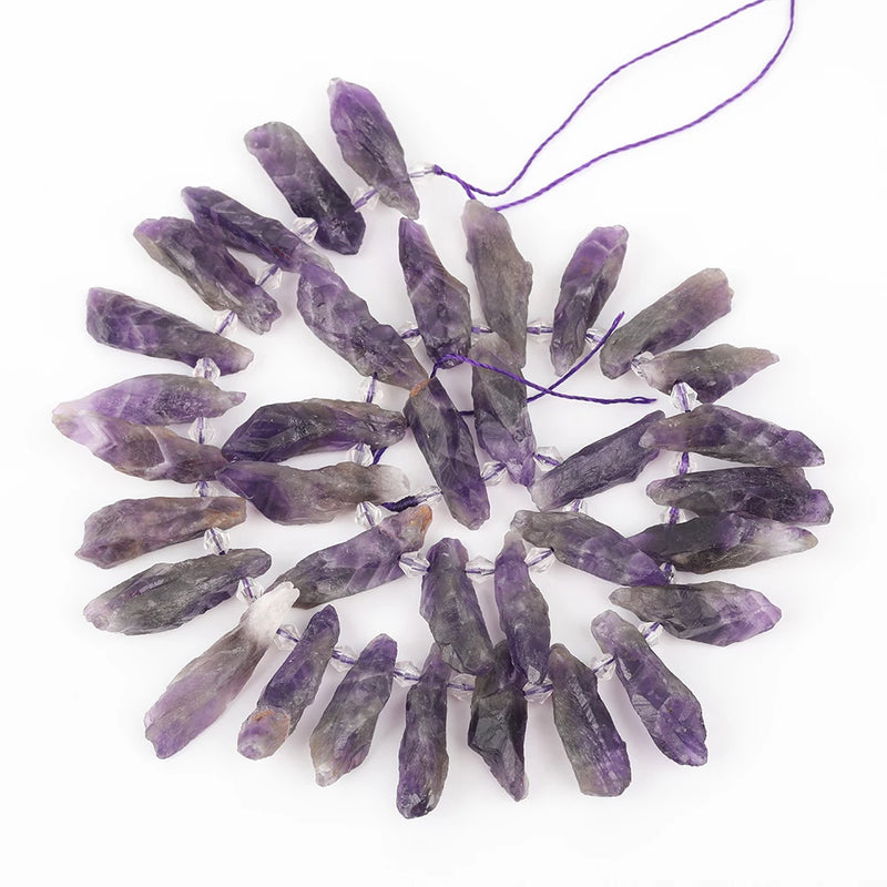 Amethyst Quartz Chunky Point Beads, Crystal Charms Necklace DIY