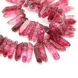 55pcs Wine Red Crystal Quartz Spike Sticks Beads Full Strand