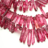 55pcs Wine Red Crystal Quartz Spike Sticks Beads Full Strand