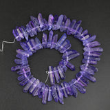 Natural Quartz Crystal Point Beads Pendant, Purple Top Drilled Beads