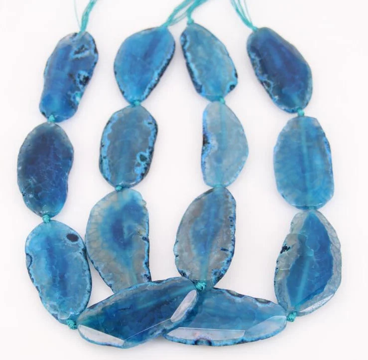 7PCS Raw Natural Achate Long Faceted Slab Slice Beads Charm