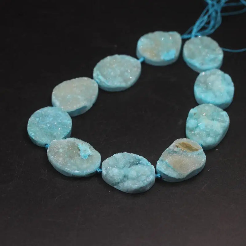 10PCS Natural Agates Quartz Druzy Oval Slab Nugget Beads