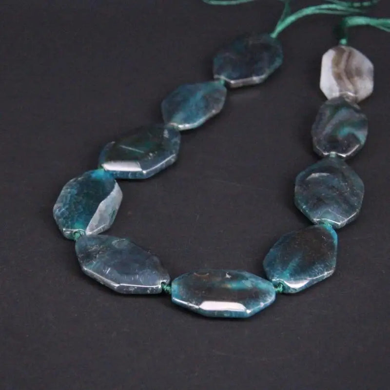 10PCS Dark Green Agate Faceted Nugget Slice Beads for Jewelry Making