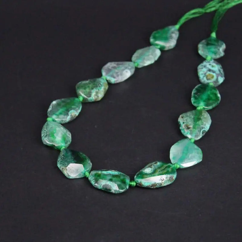 Green Raw Agates Faceted Nugget Slice Loose Beads 14PCS/strand