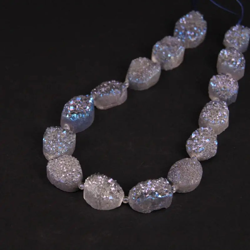 15PCS Grey Titanium Agate Druzy Crystal Slab Beads Quartz Geode Slice Pendants