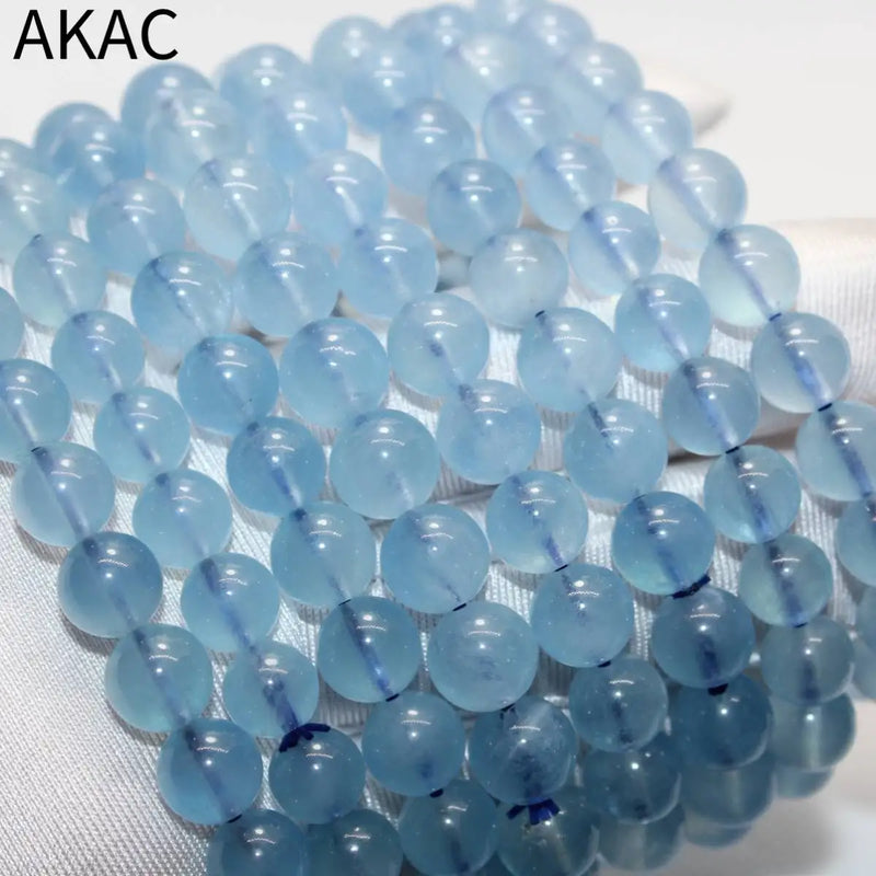 Natural Aquamarine Round Bracelet Beads 8-10mm DIY Jewelry Making