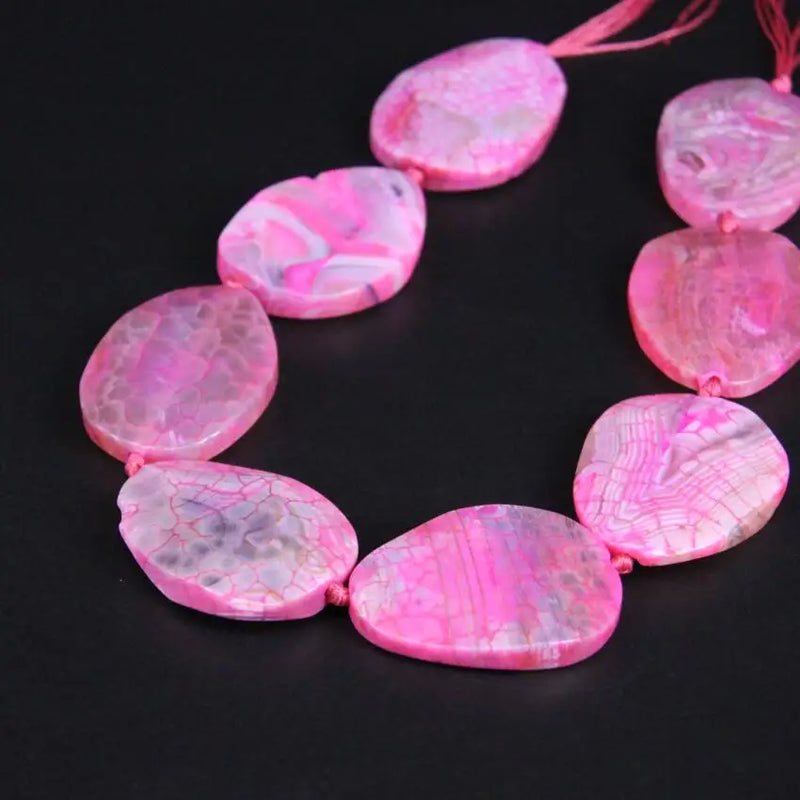 8PCS Pink Dragon Veins Agate Slab Nugget Beads Natural Drusy Stone Pendants