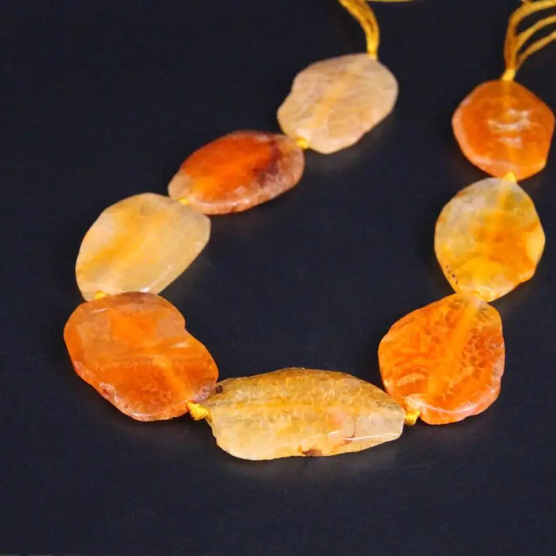 8PCS Orange Yellow Dragon Veins Agates Druzy Slab Nugget Beads