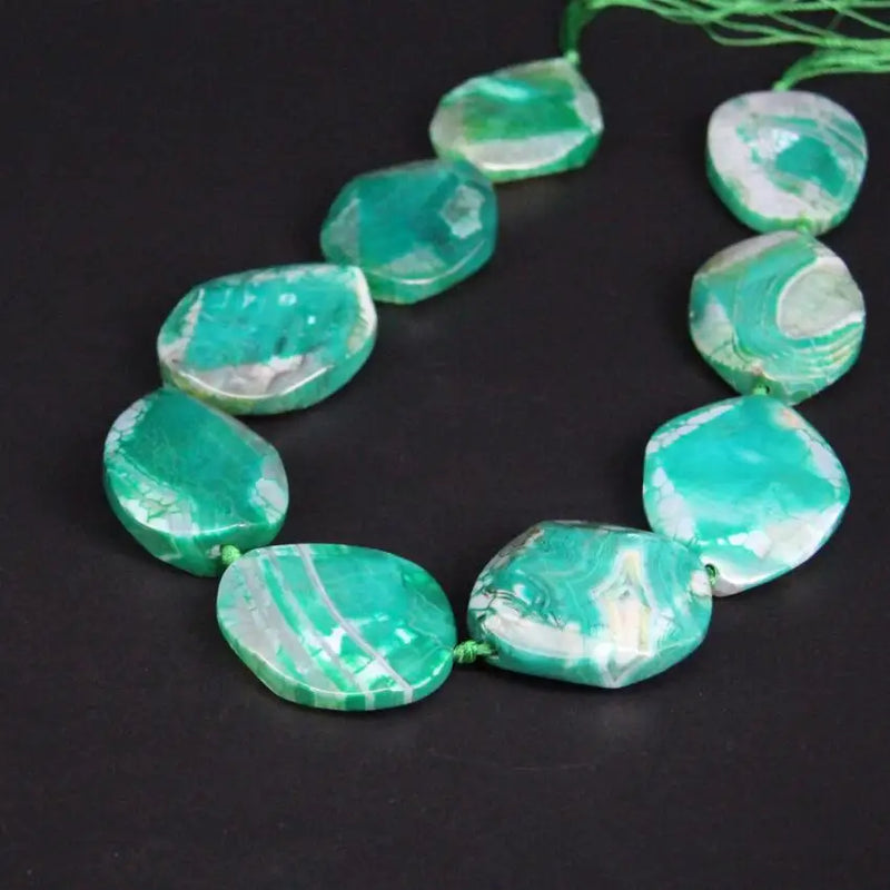 9PCS Green Agates Cut Slab Nugget Beads, Natural Drusy Stone Slice Pendants