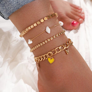 Aprilwell 4 PCs Anklets Bracelets Sets Summer Jewelry For Women Barefoot Beach