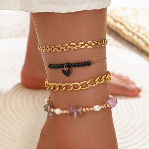 Aprilwell 4 PCs Anklets Bracelets Sets Summer Jewelry For Women Barefoot Beach