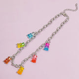 Aprilwell Rainbow Bear Choker Necklace Women Collar Charm Silver Chain Gift