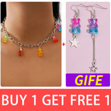 Aprilwell Rainbow Bear Choker Necklace Women Collar Charm Silver Chain Gift