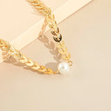 Aprilwell Gothic Pearl Choker Necklace For Women Collar Leaf Chain