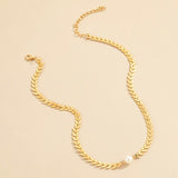Aprilwell Gothic Pearl Choker Necklace For Women Collar Leaf Chain