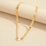 Aprilwell Gothic Pearl Choker Necklace For Women Collar Leaf Chain