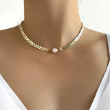 Aprilwell Gothic Pearl Choker Necklace For Women Collar Leaf Chain