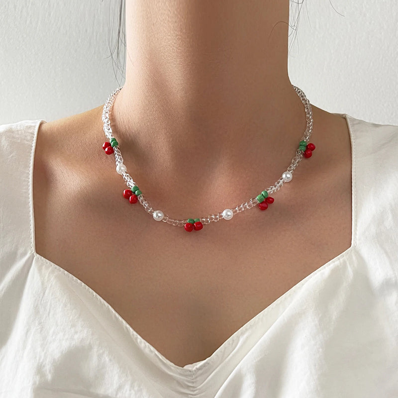 Boho Beads Pearl Choker Necklaces Charm Fruit Collar Chain Jewelry Gift