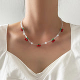 Boho Beads Pearl Choker Necklaces Charm Fruit Collar Chain Jewelry Gift