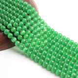 Green Natural Stone Cat Eye Beads Round Glass Opal Loose Beads