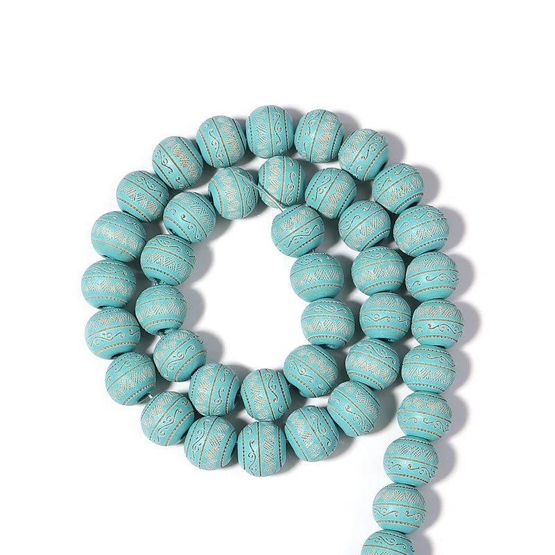 88pcs 10mm Round Printing Wooden Beads for DIY Jewelry Making