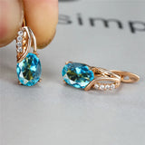Aqua Zircon Oval Stone Earrings Multicolor Crystal Hoop Earrings