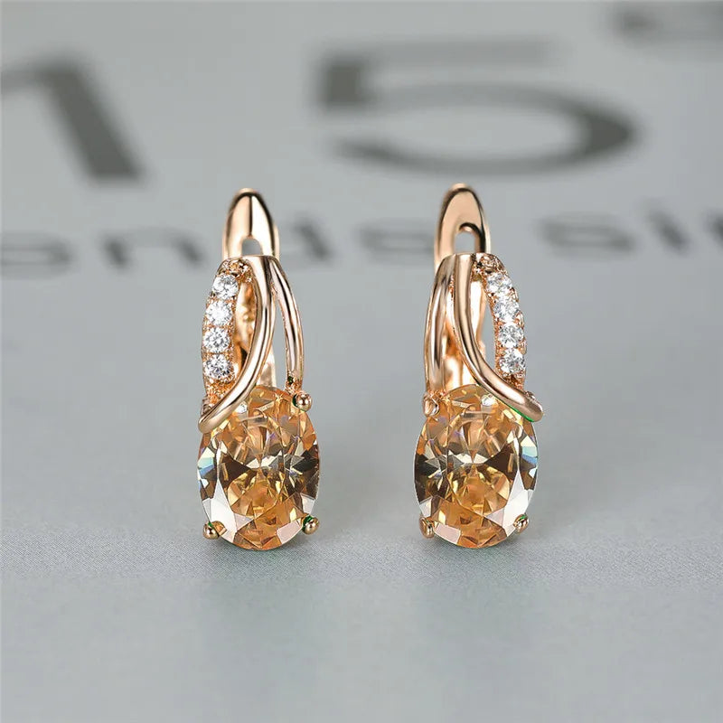 Aqua Zircon Oval Stone Earrings Multicolor Crystal Hoop Earrings