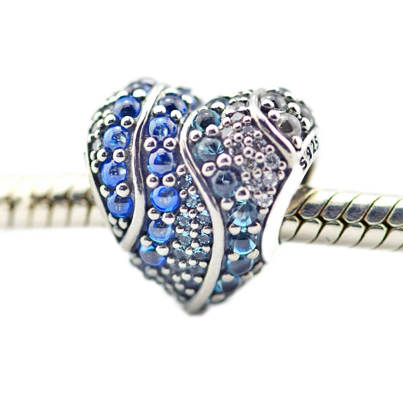 Aqua Heart Charm 925 Silver Crystals & CZ Beads for Bracelets