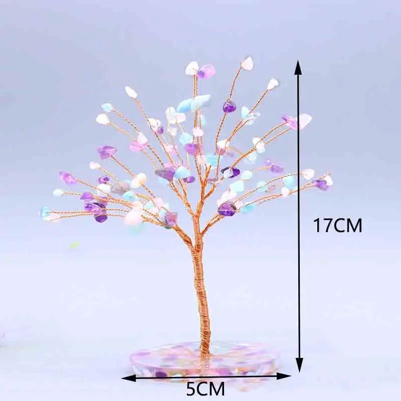 Aquamarine Amethyst Powder Crystal Healing Stone Tree Of life Desk Decor