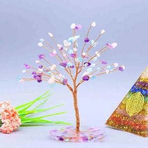 Aquamarine Amethyst Powder Crystal Healing Stone Tree Of life Desk Decor