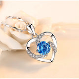Aquamarine & Amethyst Heart Pendant Necklace 18k Choker Jewelry