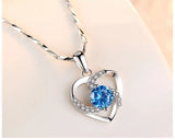 Aquamarine & Amethyst Heart Pendant Necklace 18k Choker Jewelry