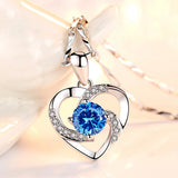 Aquamarine & Amethyst Heart Pendant Necklace 18k Choker Jewelry