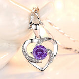 Aquamarine & Amethyst Heart Pendant Necklace 18k Choker Jewelry