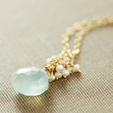 Aquamarine March Birthstone Necklace Seafoam Gemstone Pendant