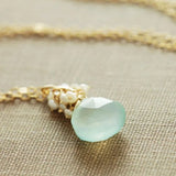 Aquamarine March Birthstone Necklace Seafoam Gemstone Pendant