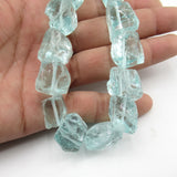 Aquamarine Natural Glass Quartz Rough Nugget Loose Beads 15"