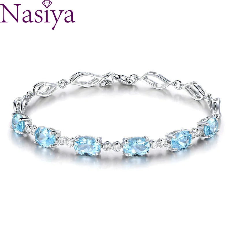 Aquamarine Bracelet 925 Sterling Silver Sky Gemstone Student Gift