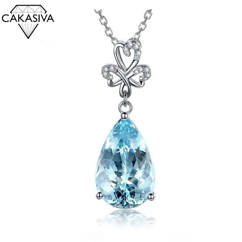 Aquamarine Pendant with Diamond Necklace
