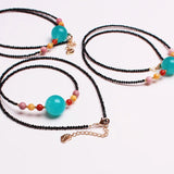 Aquamarine Amazonite Quartz Chocker Necklace Spinel Beads 16.5"