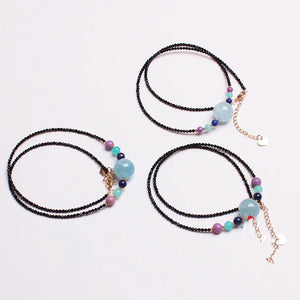 Aquamarine Amazonite Quartz Chocker Necklace Spinel Beads 16.5"