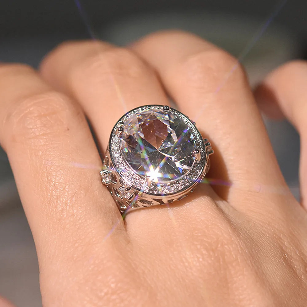 Vintage Aquamarine Emerald Green Crystal Zircon Diamond Ring Women Silver