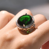 Vintage Aquamarine Emerald Green Crystal Zircon Diamond Ring Women Silver
