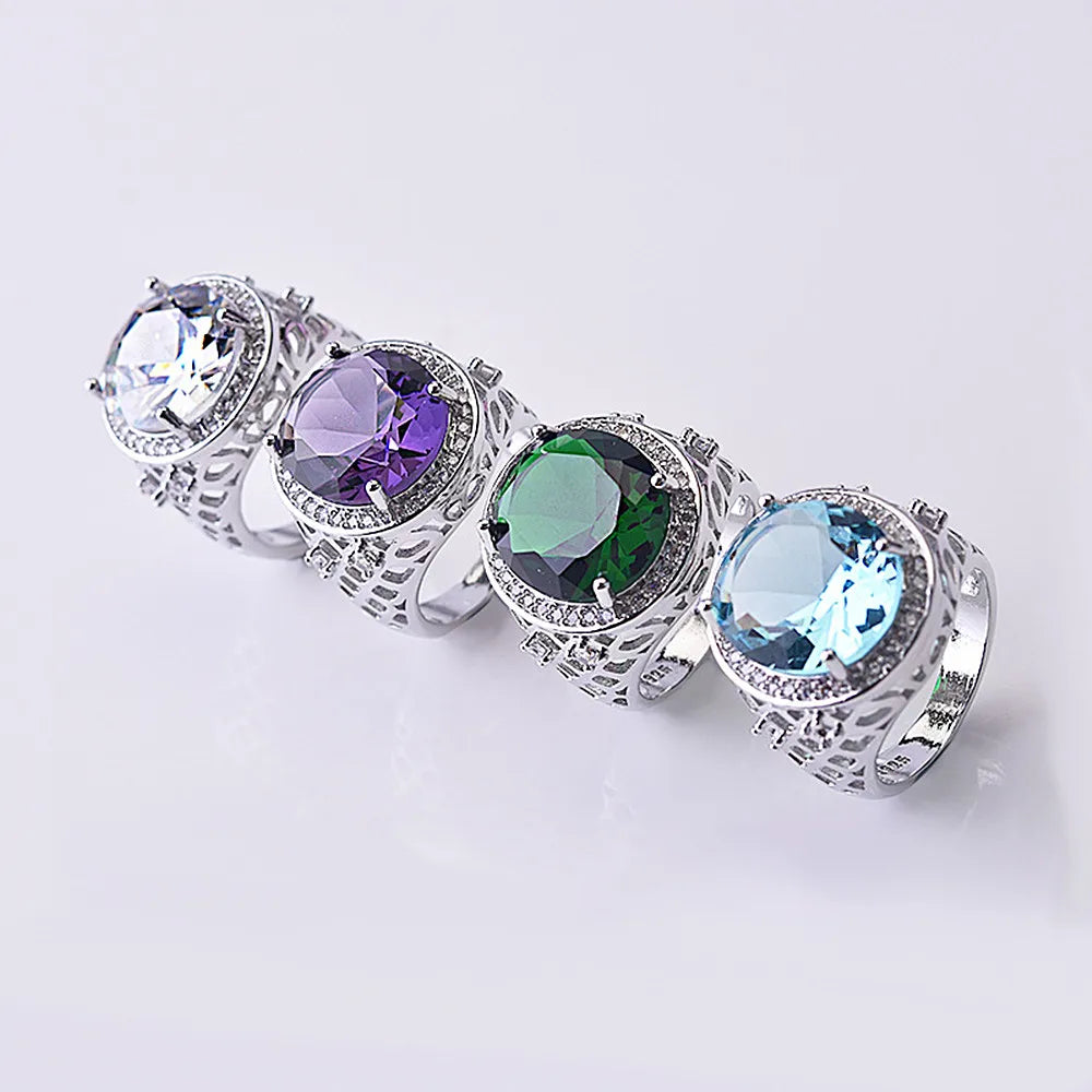 Vintage Aquamarine Emerald Green Crystal Zircon Diamond Ring Women Silver