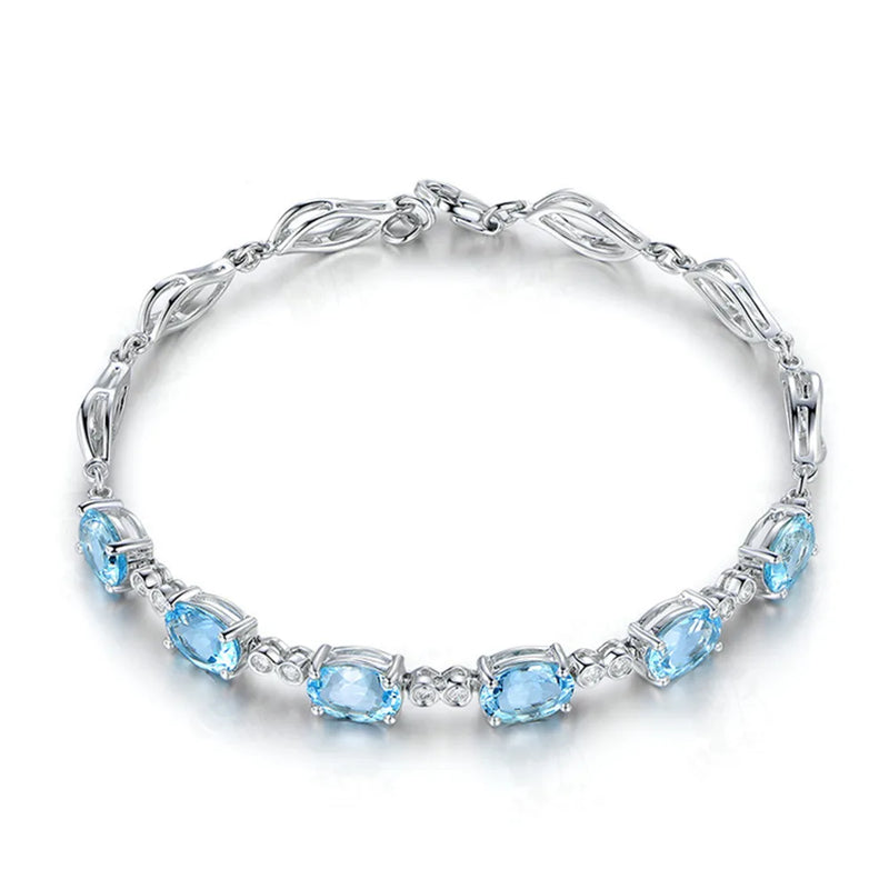 Aquamarine Gemstone Crystal Chain Bracelet for Women
