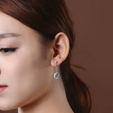 Aquamarine Zircon Diamond Drop Earrings 18k Silver Jewelry