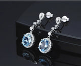 Aquamarine Zircon Diamond Drop Earrings 18k Silver Jewelry