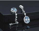 Aquamarine Zircon Diamond Drop Earrings 18k Silver Jewelry