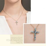 Aquamarine Gem Cross Pendant Necklace Crystal Choker Jewelry