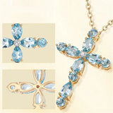 Aquamarine Gem Cross Pendant Necklace Crystal Choker Jewelry